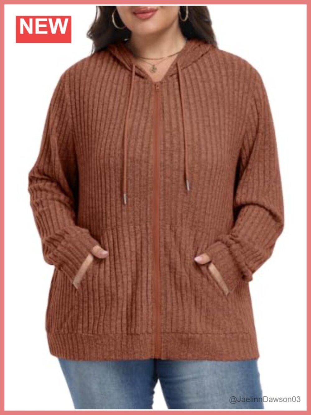 Plus Size Ribbed Zip Up Hoodie Lightweight Fall Jacket with Pockets